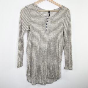 Ru Label Grey Cream Striped Long Sleeve Tunic Shirt Women's Size Small S
